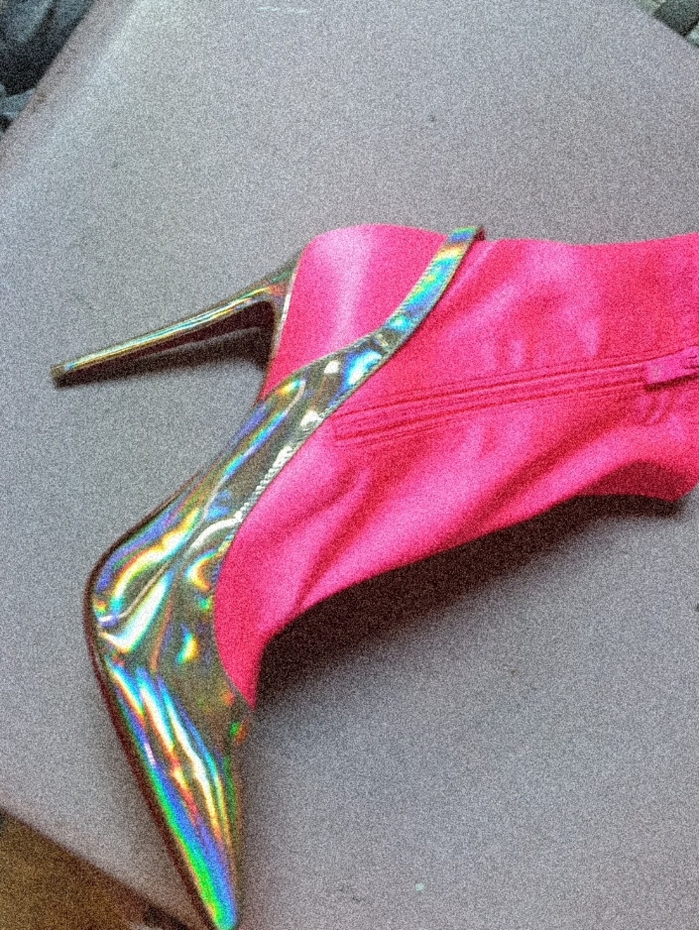 Christian Louboutin Hot Pink Holographic Pointed Toe Stiletto Boot